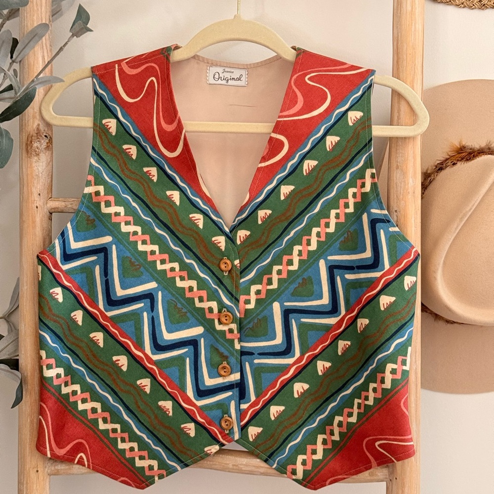 Vintage-Inspired Multicolor Chevron Vest